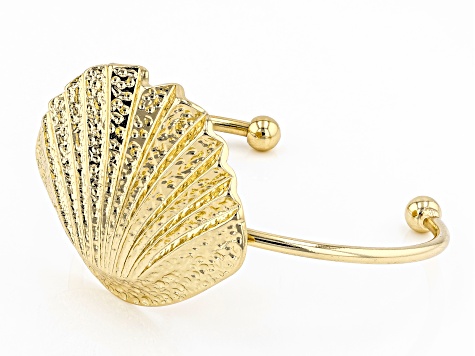 Hammered Gold Tone Seashell Cuff Bracelet