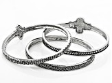 White Crystal Oxidized Silver Tone Quatrefoil Bracelet Set Of Three
