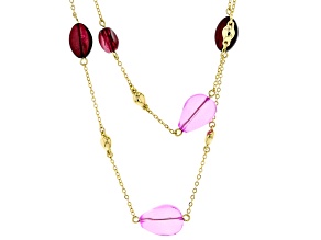 Purple And Burgundy Bead Gold Tone Double Strand Station Necklace