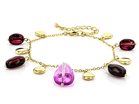 Purple And Burgundy Bead Gold Tone Bracelet