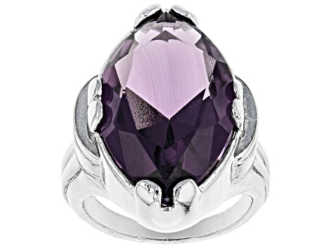 Purple Crystal Silver Tone Solitaire Ring