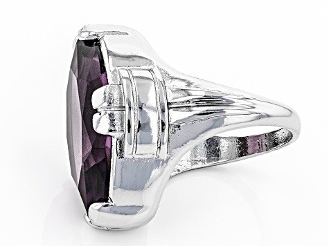Purple Crystal Silver Tone Solitaire Ring
