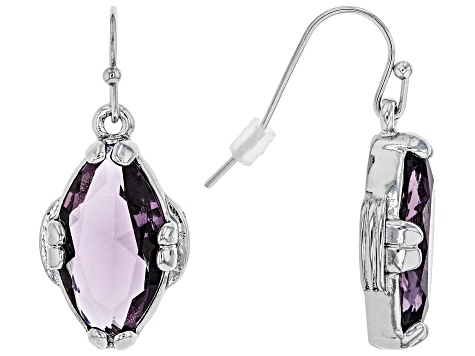 Purple Crystal Silver Tone Dangle Earrings