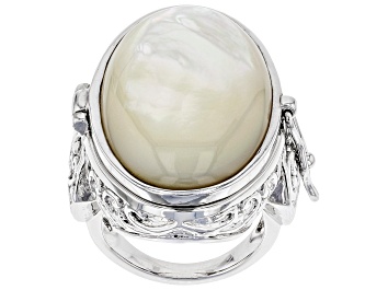 Picture of White Mother Of Pearl Rhodium Over Brass Prayer Box Ring