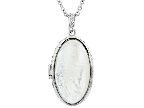 Mother Of Pearl Rhodium Over Brass Locket Enhancer With 18" Chain