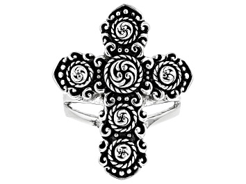 Picture of Oxidized Rhodium Over Brass Filigree Cross Ring