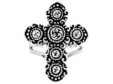 Oxidized Rhodium Over Brass Filigree Cross Ring