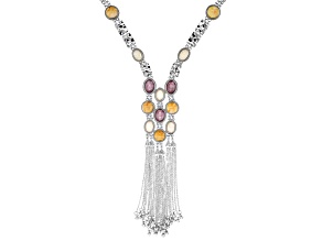 Lavender, Cream, And White Acrylic Color Stone Silver Tone Statement Necklace