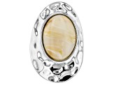 Cream Color Acrylic Stone Silver Tone Hammered Solitaire Ring