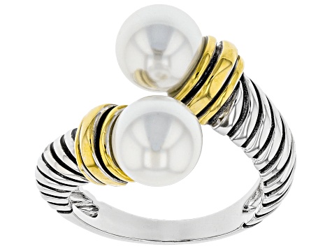 White Pearl Simulant Two Tone Bypass Ring