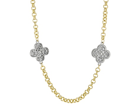 White Crystal Two-Tone Floral Endless Strand Station Necklace