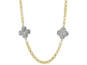 White Crystal Two-Tone Floral Endless Strand Station Necklace