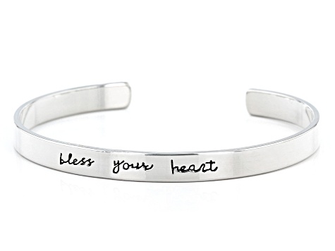 "Bless Your Heart" Silver Tone Cuff Bracelet
