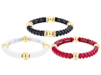 Picture of White Crystal Red, White, And Blue Epoxy Gold Tone Stretch Bracelet Set Of Three