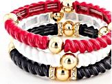 White Crystal Red, White, And Blue Epoxy Gold Tone Stretch Bracelet Set Of Three