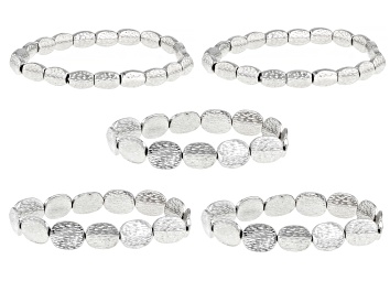 Picture of Silver Tone Hammered Stretch Bracelet Set Of Five