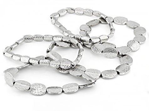Silver Tone Hammered Stretch Bracelet Set Of Five