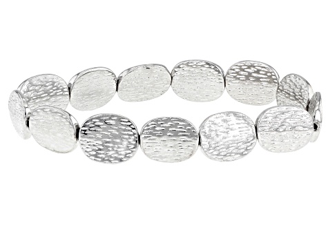 Silver Tone Hammered Stretch Bracelet Set Of Five