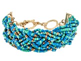 Blue, Green, and Gold Beaded Gold Tone Bracelet