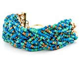 Blue, Green, and Gold Beaded Gold Tone Bracelet