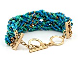 Blue, Green, and Gold Beaded Gold Tone Bracelet