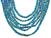 Blue, Green, and Gold Beaded Multi Strand Gold Tone Necklace