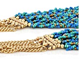 Blue, Green, and Gold Beaded Multi Strand Gold Tone Necklace