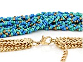 Blue, Green, and Gold Beaded Multi Strand Gold Tone Necklace