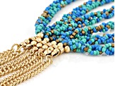Blue, Green, and Gold Beaded Multi Strand Gold Tone Necklace