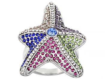 Picture of Silver Tone Multi Color Crystal Starfish Ring