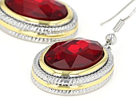 Two Tone Red Crystal Dangle Earrings