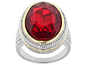 Two Tone Red Crystal Solitaire Ring