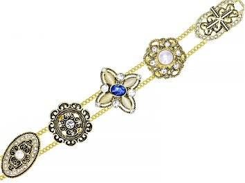 Picture of Gold Tone Multi Color Crystal Floral Slide Bracelet