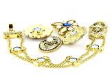 Gold Tone Multi Color Crystal Floral Slide Bracelet