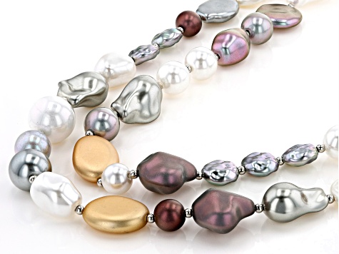 Multi Color Double Strand Pearl Simulant Necklace