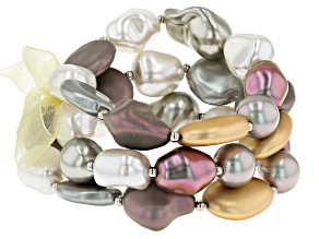 Silver Tone Multi Color Pearl Simulant Set of 3 Stretch Bracelets