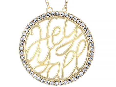 White Crystal Gold Tone "Hey Y'all" Necklace