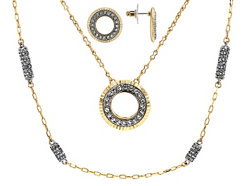 Picture of White Crystal, Two Tone Convertible Necklace and Earrings Set