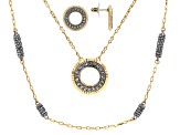 White Crystal, Two Tone Convertible Necklace and Earrings Set