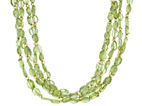 Green Peridot 18k Yellow Gold Over Sterling Silver Multi Strand Beaded Necklace