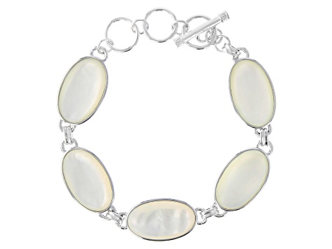 Mother Of Pearl Silver Tone Station Bracelet