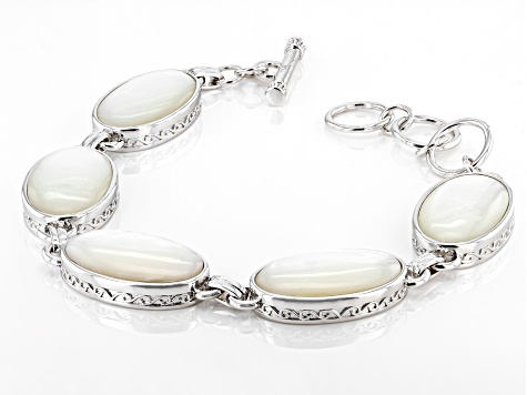 Mother Of Pearl Silver Tone Station Bracelet