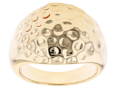 18k Yellow Gold Over Brass Textured Dome Ring