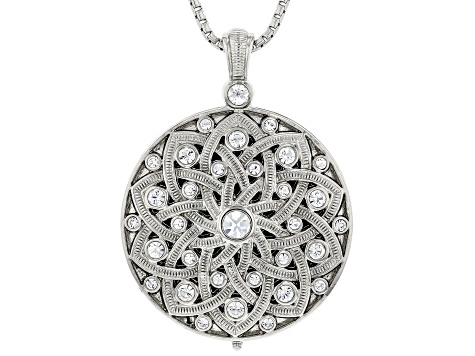 White Crystal Silver Tone Mirror Pendant with Chain