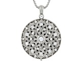 White Crystal Silver Tone Mirror Pendant with Chain