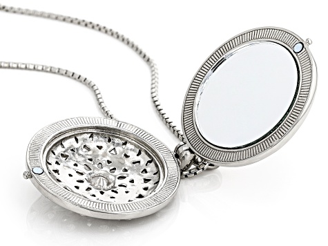 White Crystal Silver Tone Mirror Pendant with Chain