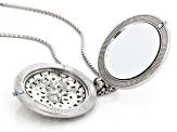 White Crystal Silver Tone Mirror Pendant with Chain