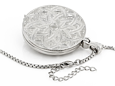 White Crystal Silver Tone Mirror Pendant with Chain