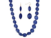 Blue Bead Gold Tone Necklace and Earring Set