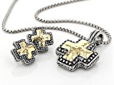 Two-Tone Hammered Cross Pendant and Earring Set